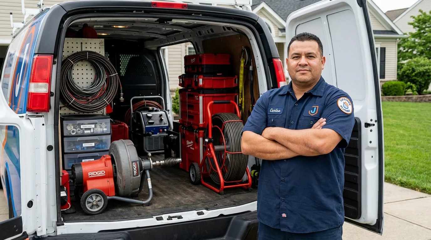 Professional drain cleaning equipment and Johns Plumbing LLC plumber in Bronson