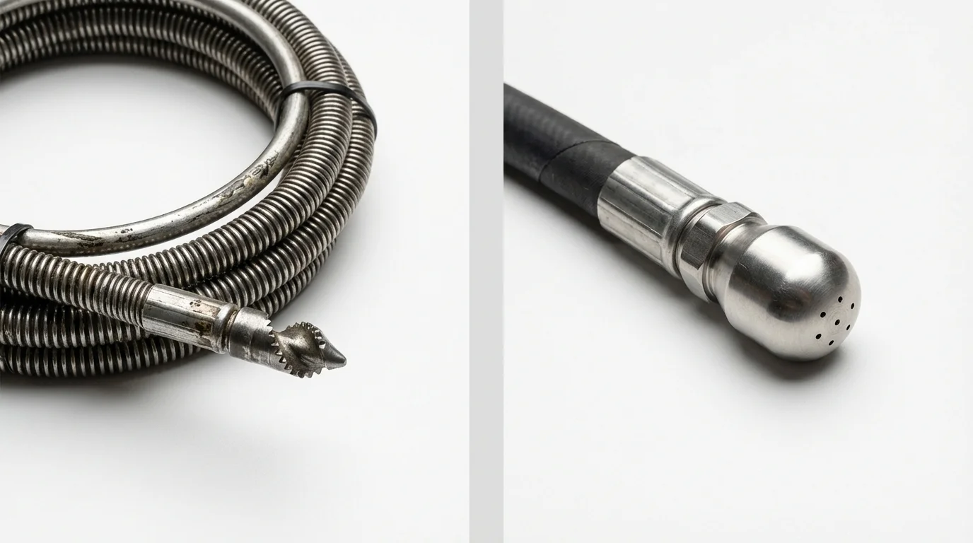 Drain snake cable and hydro jetting nozzle used for drain cleaning in Bronson, MI