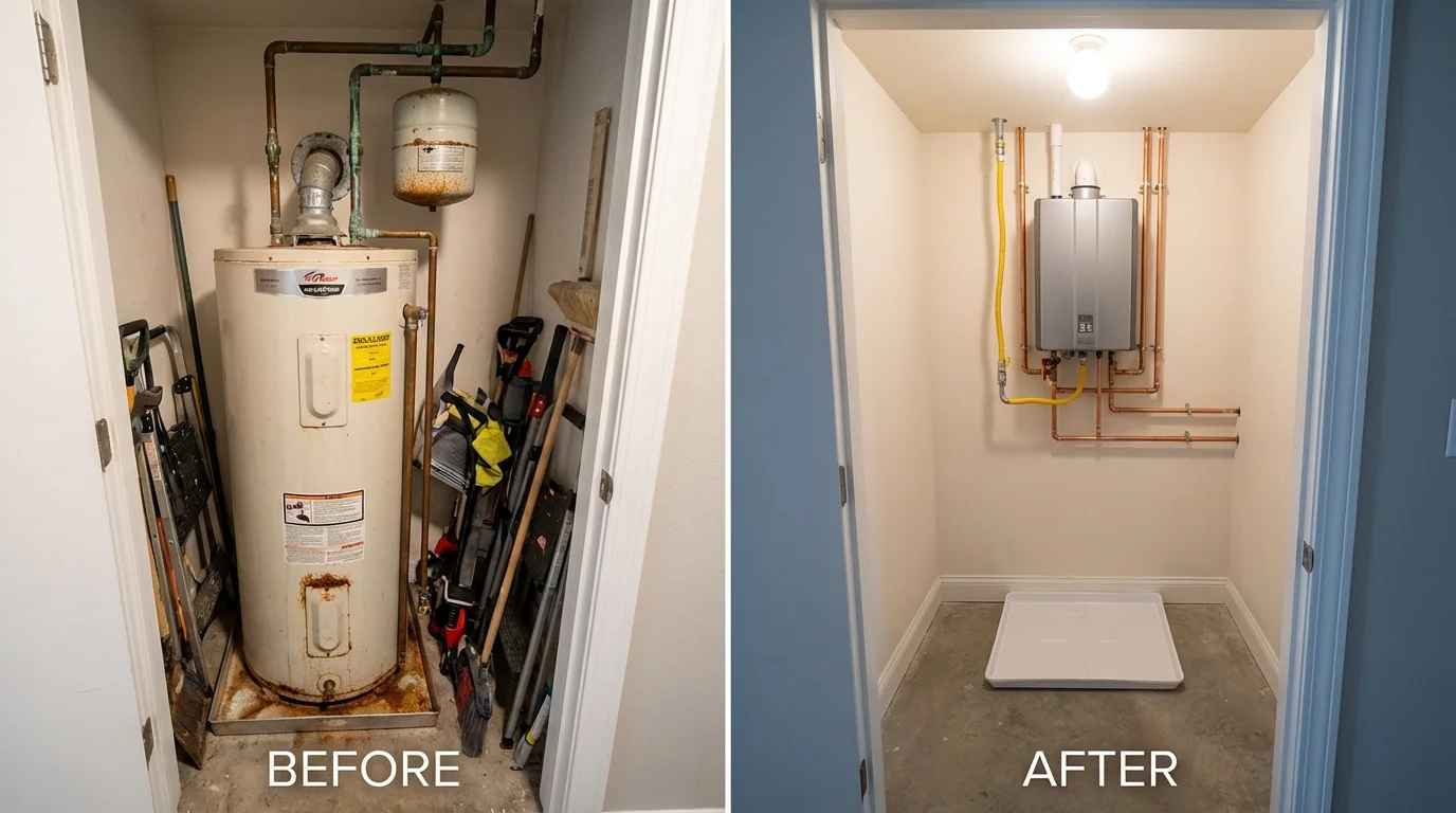 Tank water heater versus wall-mounted tankless unit comparison for Bronson, MI homeowners